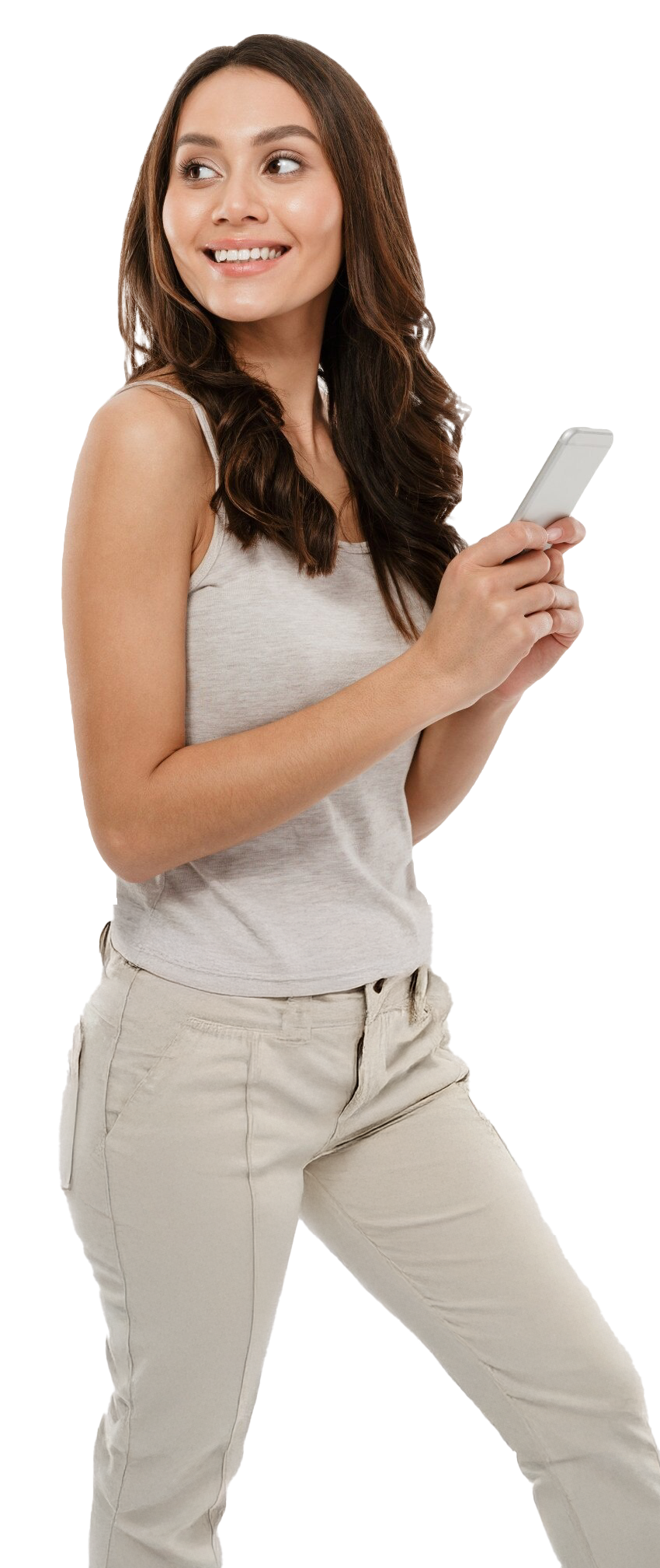 Mujer escribiendo en su celular
